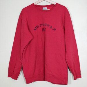 Levis Sweatshirt Men L Red Levi Staruss & Co Crewneck Print LS Fleece Preppy VTG